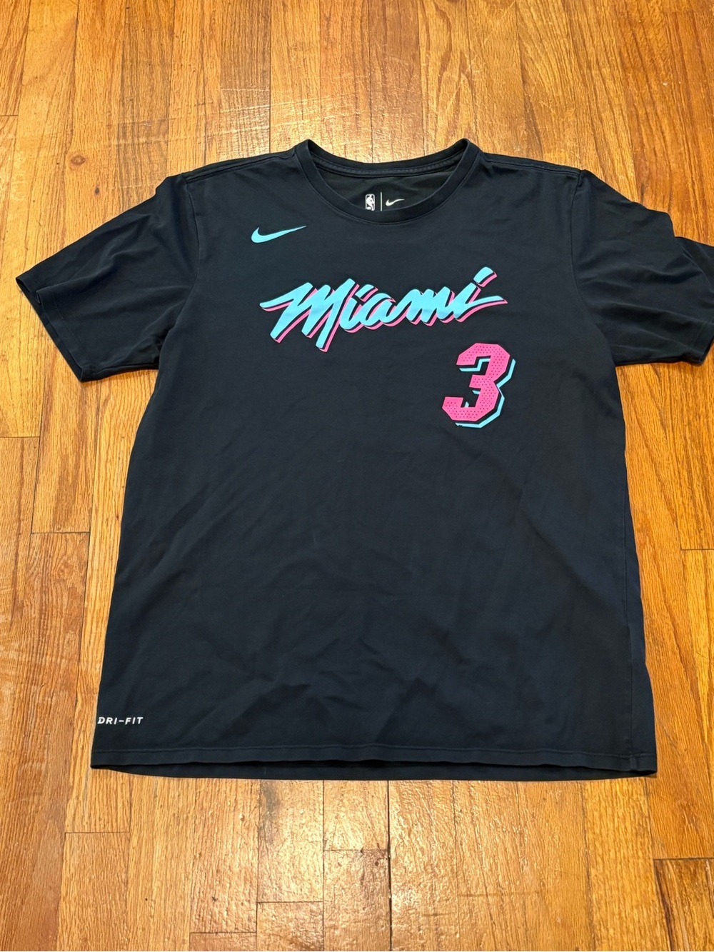 Nike Black Short-Sleeve Tee with Pink & Teal Miami Graphic L